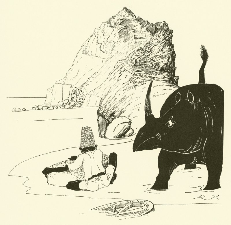O Parseee começa a comer o seu bolo (gravura) de Joseph Rudyard (after) Kipling