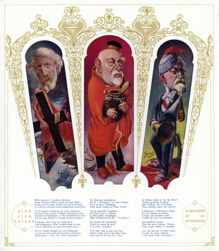 Caricaturas políticas francesas (cor litho) de Joseph Sirat