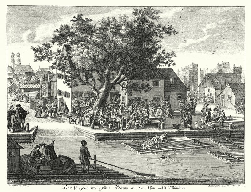 A pousada Gruene Baum (Árvore Verde) perto de Munique (gravação) de Joseph Stephan