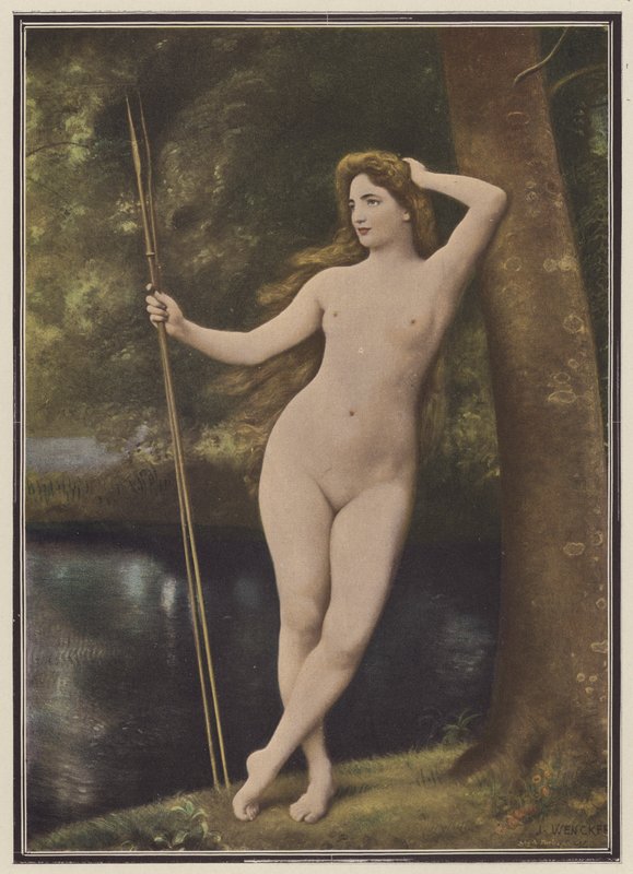 Uma ninfa de caça (cor litho) de Joseph Wencker