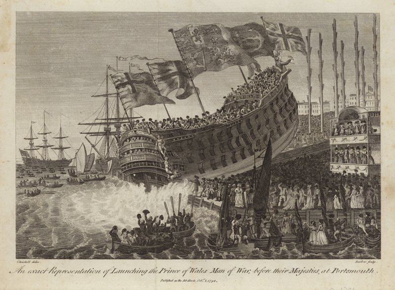 Lançamento do Príncipe de Gales, Homem de Guerra, diante de suas Majestades em Portsmouth de Joshua Cristall