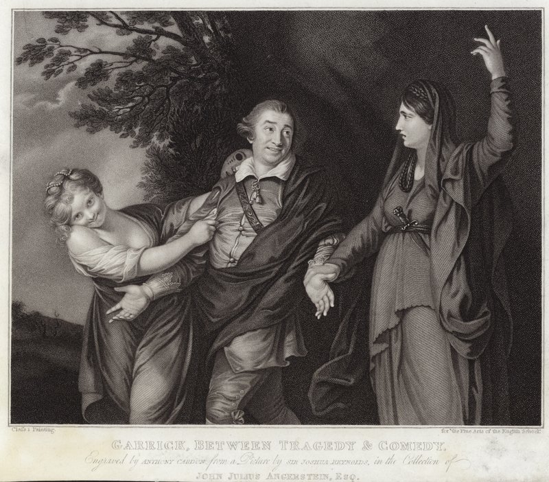 Garrick entre tragédia e comédia de Joshua Reynolds