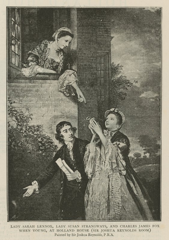 Lady Sarah Lennox, Lady Susan Strangways e Charles James Fox quando jovem, na Holland House de Joshua Reynolds
