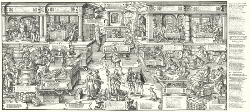 A vida dos comerciantes e comerciantes alemães no século XVI (gravura) de Jost (after) Amman