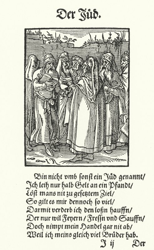 O emprestador de dinheiro judeu (gravura) de Jost (after) Amman