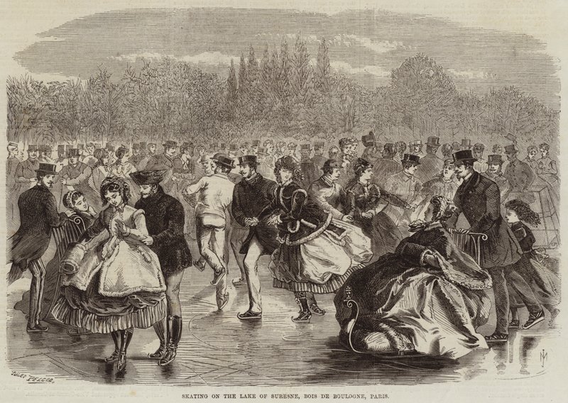 Patinando no lago de Suresne, Bois de Boulogne, Paris de Jules Pelcoq