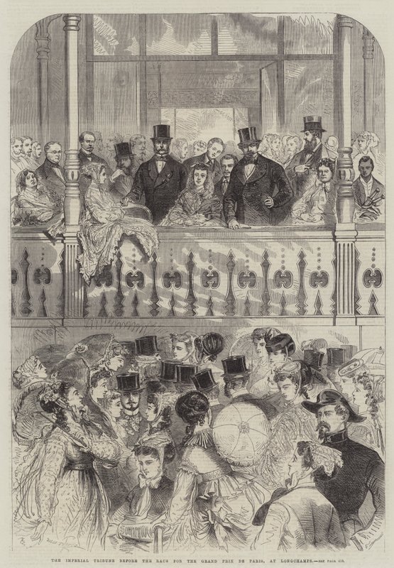 O Tribuno Imperial antes da Corrida para o Grande Prémio de Paris, em Longchamps de Jules Pelcoq