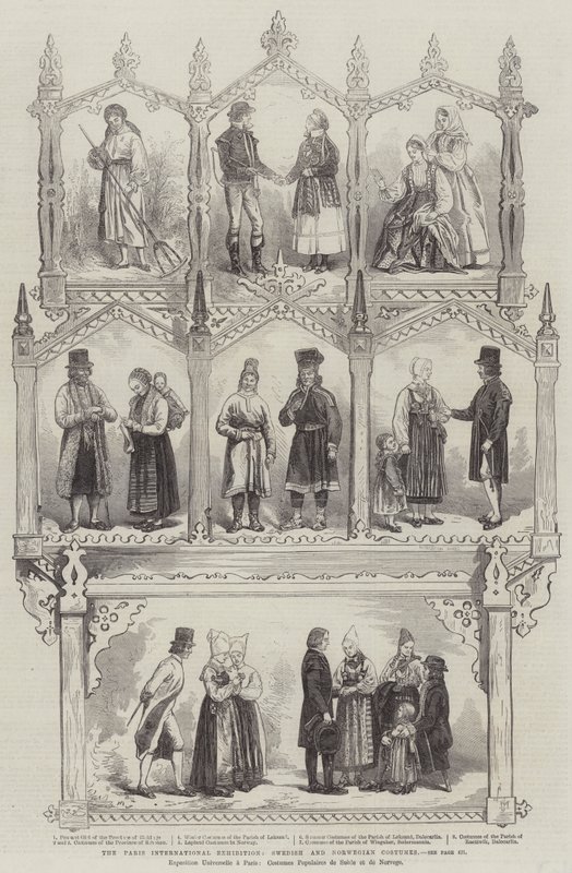 A exposição internacional de Paris, trajes suecos e noruegueses de Jules Pelcoq