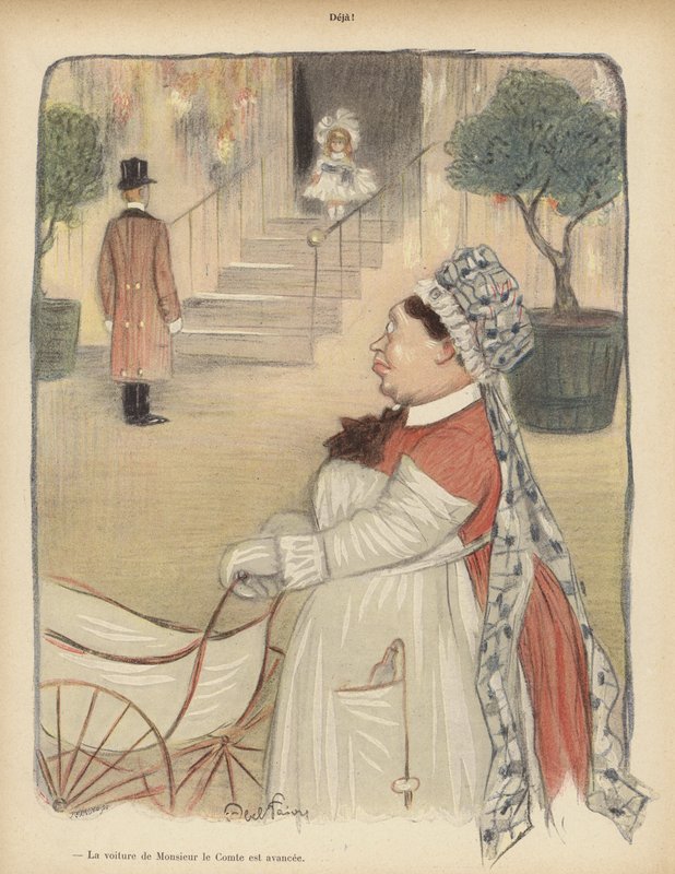 Já!: pequena menina a atender a porta (cor litho) de Jules Abel Faivre