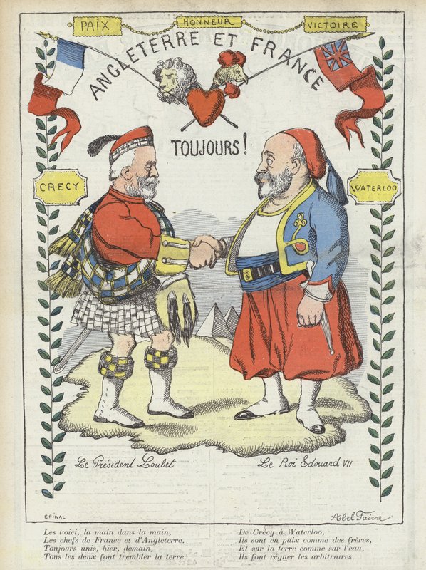 Visita do Rei Eduardo VII à França. Ilustração para Le Rire de Jules Abel Faivre