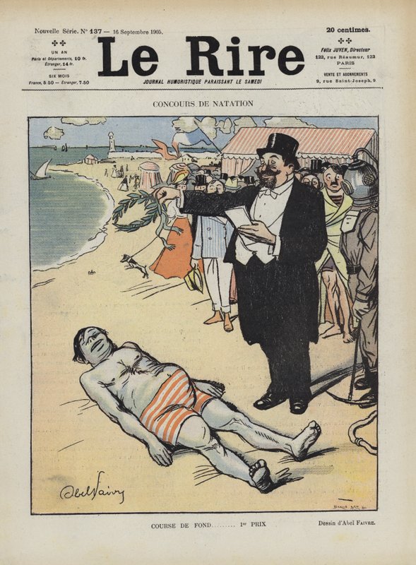 Competição de natação. Ilustração para Le Rire de Jules Abel Faivre