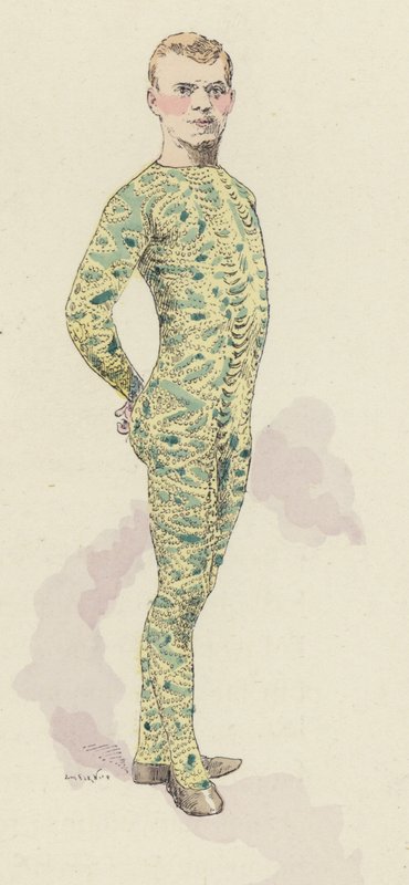 Ginasta de circo em leotardo (cor litho) de Jules Arsene (after) Garnier