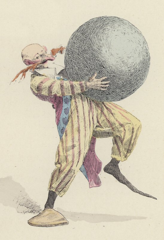 Palhaço segurando bola grande (cor litho) de Jules Arsene (after) Garnier