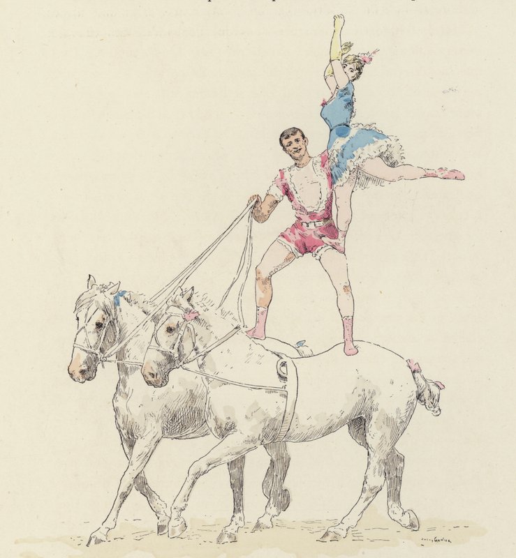Acto do cavalo (cor litho) de Jules Arsene (after) Garnier