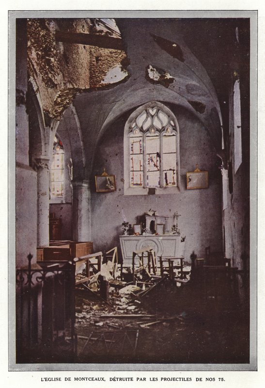 A Igreja de Montceaux, destruída pelos mísseis dos nossos 75 de Jules Gervais Courtellemont