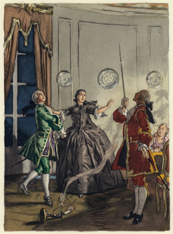 Ilustração para as memórias de Casanova (litografia a cores) de Jules Marie Auguste Leroux