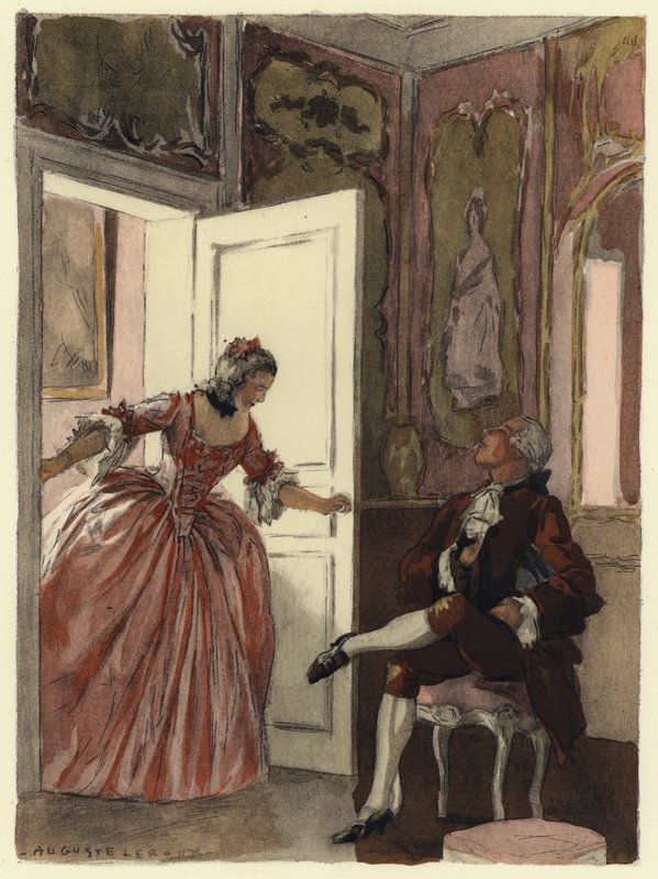 Ilustração para as memórias de Casanova (litografia a cores) de Jules Marie Auguste Leroux