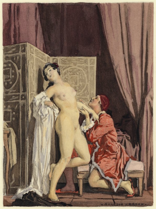Ilustração para as memórias de Casanova (litografia a cores) de Jules Marie Auguste Leroux