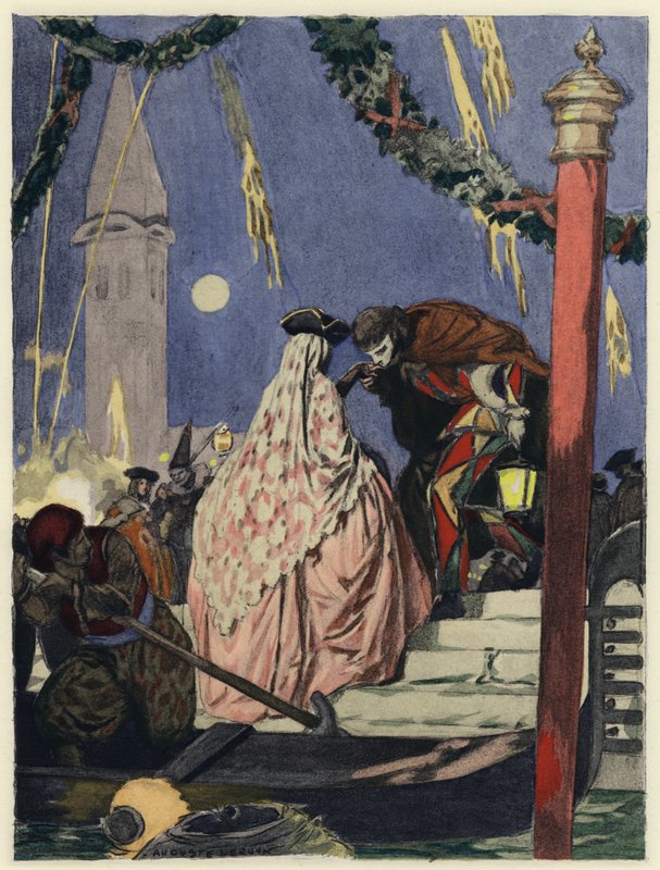 Ilustração para as memórias de Casanova (litografia a cores) de Jules Marie Auguste Leroux