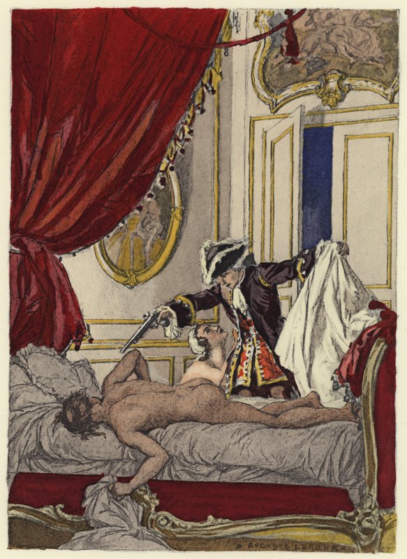 Ilustração para as memórias de Casanova (litografia a cores) de Jules Marie Auguste Leroux
