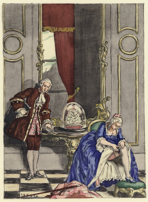 Ilustração para as memórias de Casanova (litografia a cores) de Jules Marie Auguste Leroux