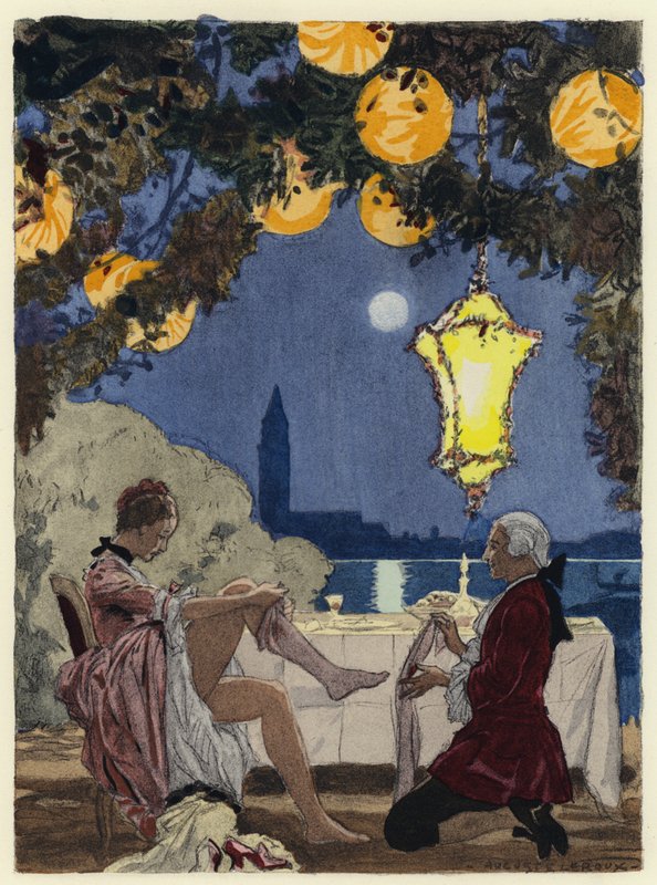 Ilustração para as memórias de Casanova (litografia a cores) de Jules Marie Auguste Leroux