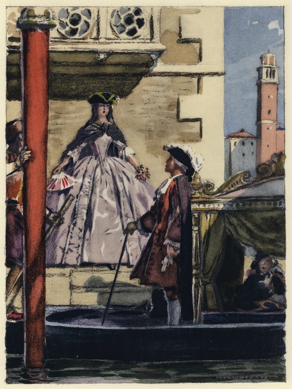 Ilustração para as memórias de Casanova (litografia a cores) de Jules Marie Auguste Leroux