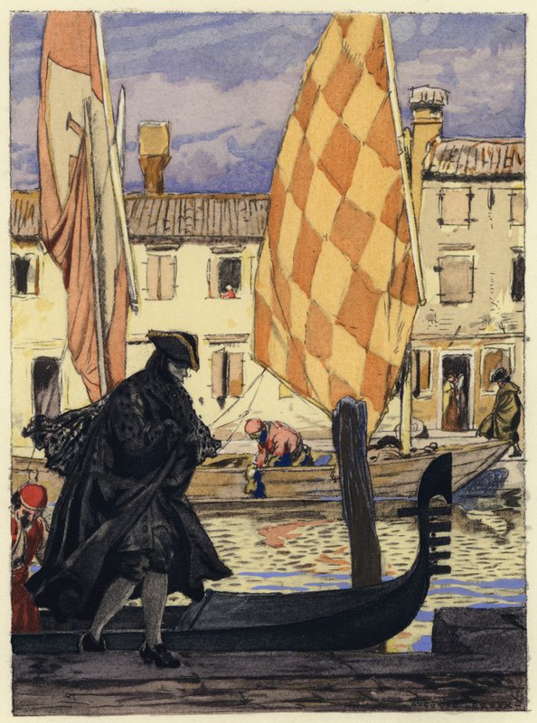 Ilustração para as memórias de Casanova (litografia a cores) de Jules Marie Auguste Leroux