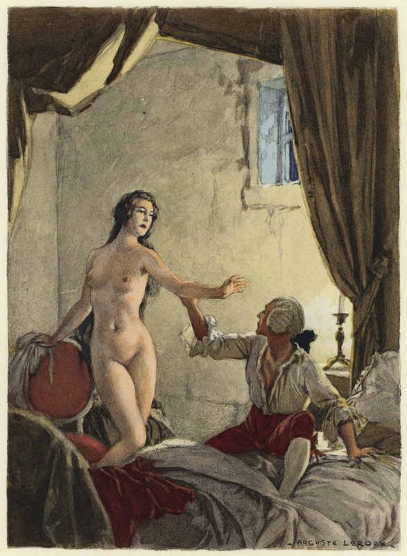 Ilustração para as memórias de Casanova (litografia a cores) de Jules Marie Auguste Leroux