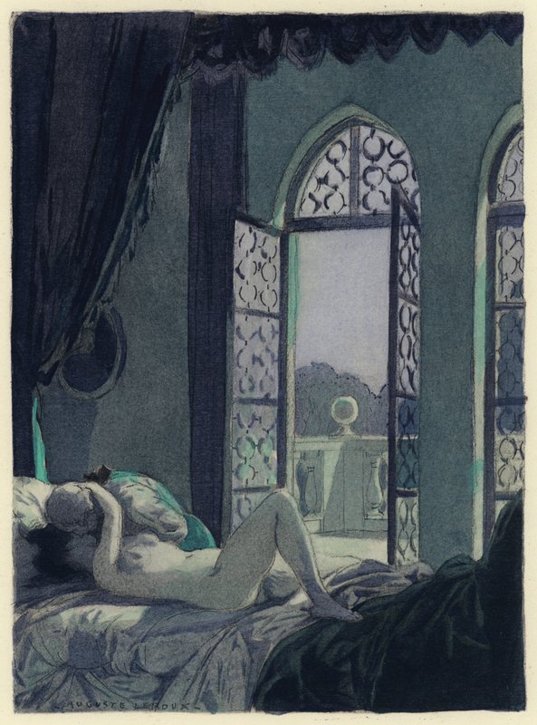Ilustração para as memórias de Casanova (litografia a cores) de Jules Marie Auguste Leroux