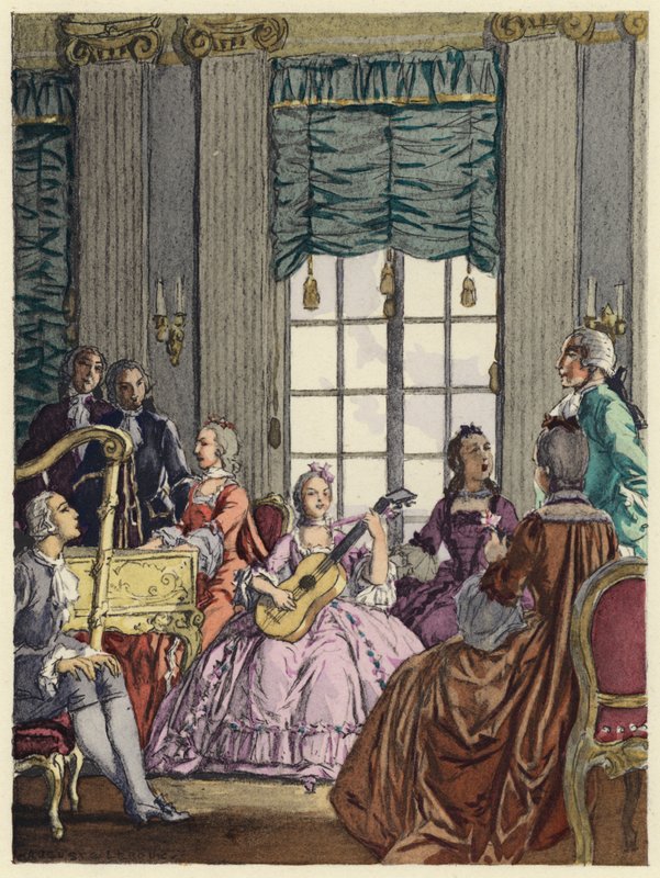 Ilustração para as memórias de Casanova (litografia a cores) de Jules Marie Auguste Leroux