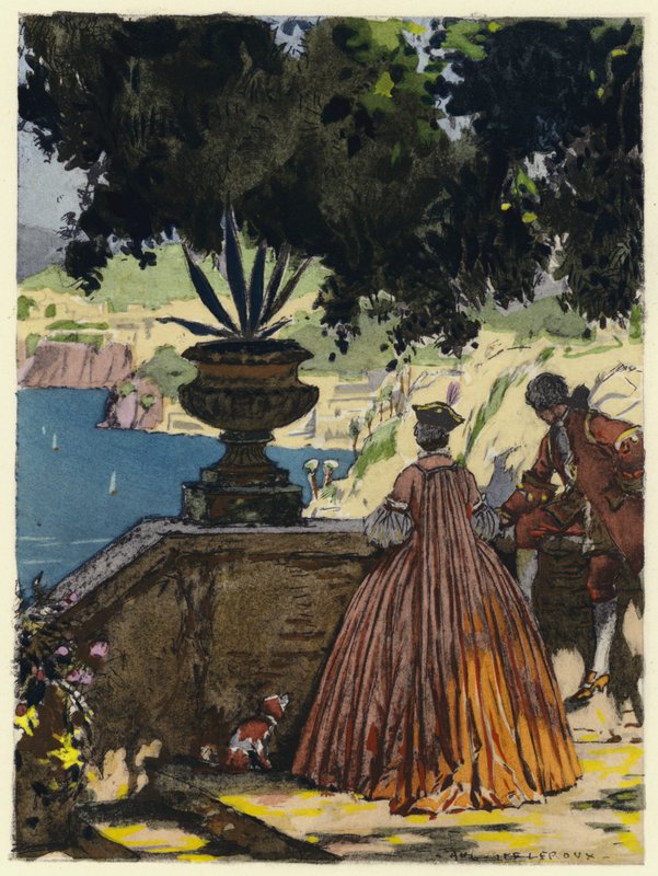 Ilustração para as memórias de Casanova (litografia a cores) de Jules Marie Auguste Leroux
