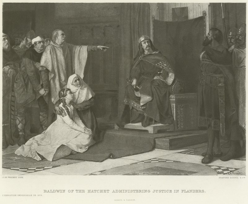 Baldwin da Machadinha administrando justiça em Flandres (gravura) de Juliaan de Vriendt