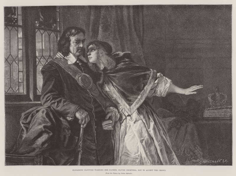 Elizabeth Claypole avisando seu pai, Oliver Cromwell, para não aceitar a coroa de Julius Friedrich Anton Schrader
