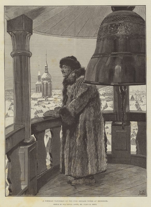 Um, siberian, guarda, ligado, a, torre brigada de incêndio, em, yeneseisk de Julius Mandes Price