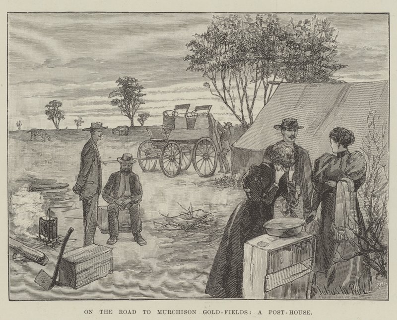 Na estrada para campos de ouro de Murchison, uma casa de correios de Julius Mandes Price