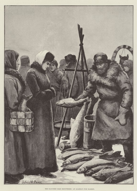 O Klondike Gold Discoveries, um mercado de peixe do Alasca de Julius Mandes Price