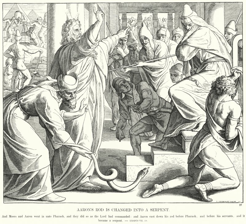 A Vara de Aaron é Transformada em Serpente (gravura) de Julius (after) Schnorr von Carolsfeld