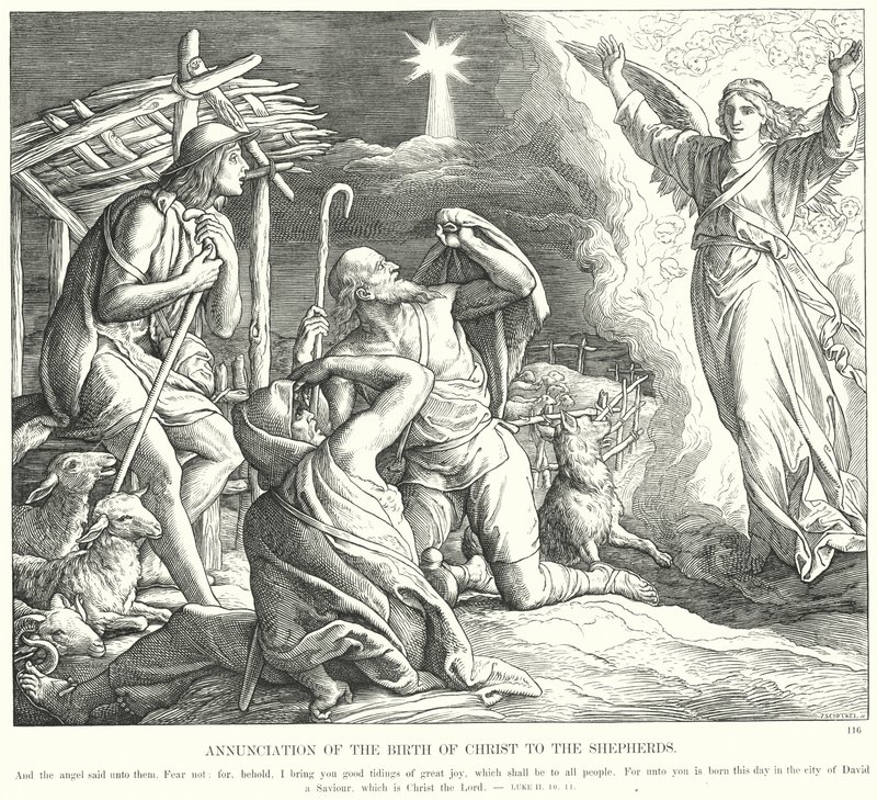 Anunciação do Nascimento de Cristo aos Pastores (gravura) de Julius (after) Schnorr von Carolsfeld