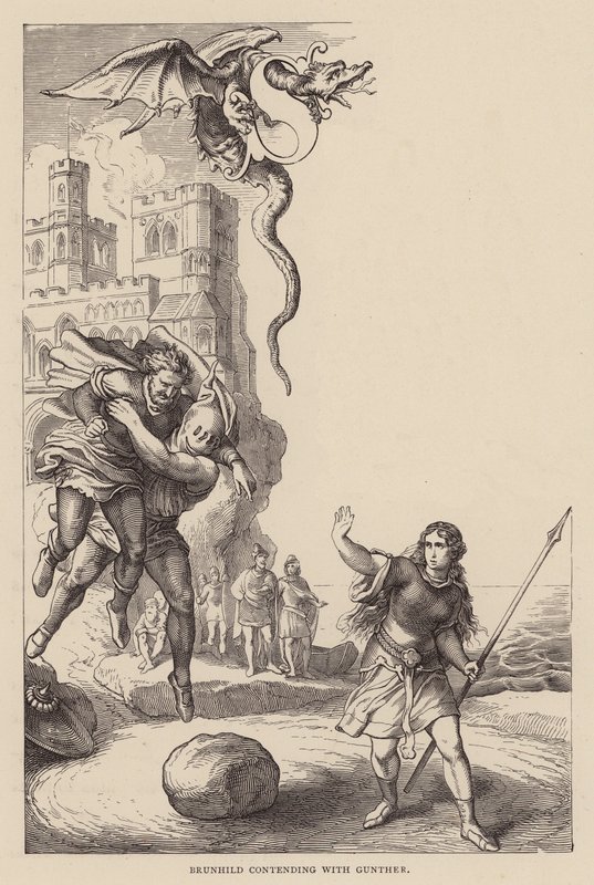 Brunhild em luta com Gunther (gravura) de Julius (after) Schnorr von Carolsfeld