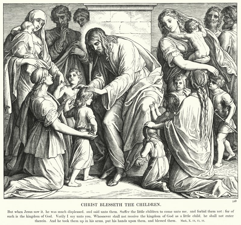Cristo Abençoa as Crianças (gravura) de Julius (after) Schnorr von Carolsfeld