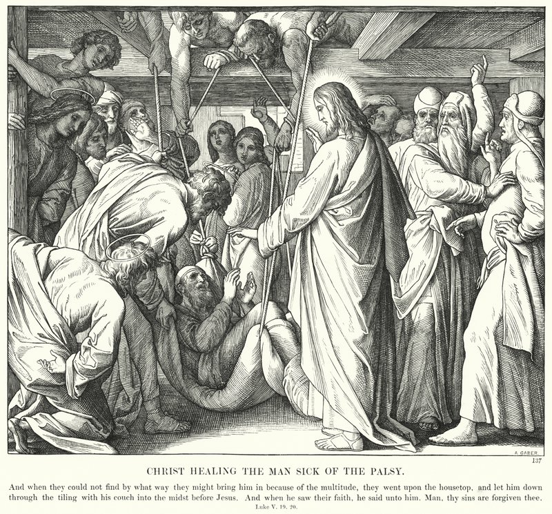 Cristo Cura o Homem Doente de Paralisia (gravura) de Julius (after) Schnorr von Carolsfeld