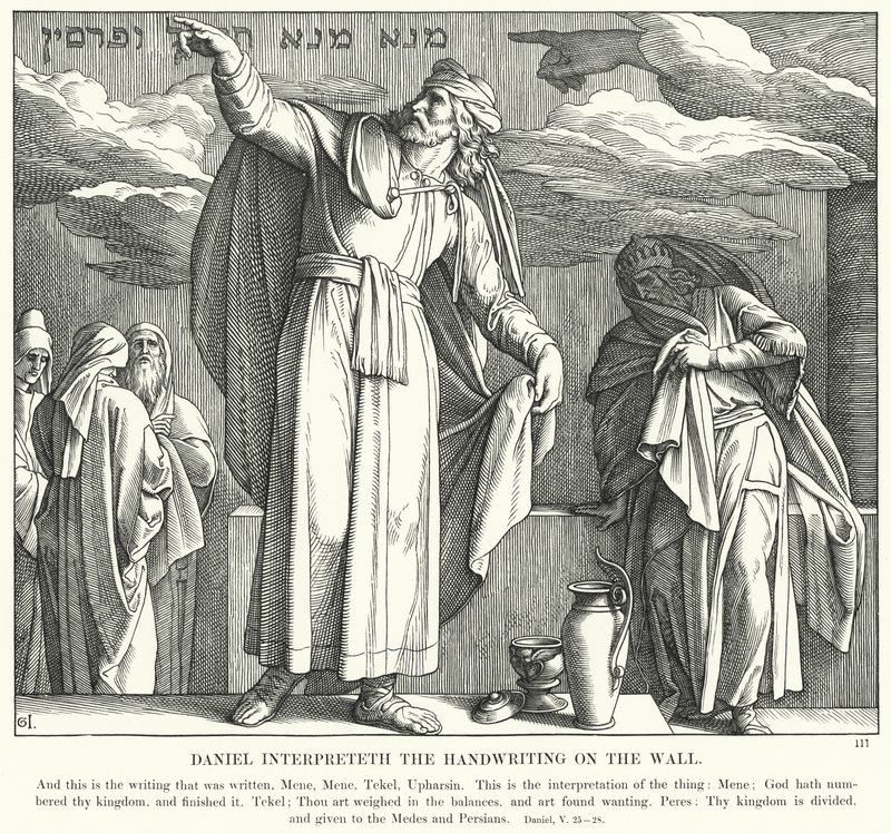 Daniel Interpreteth the Handwriting on the Wall (gravura) de Julius (after) Schnorr von Carolsfeld