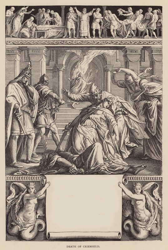A Canção dos Nibelungos: Morte de Criemhild (gravura) de Julius (after) Schnorr von Carolsfeld