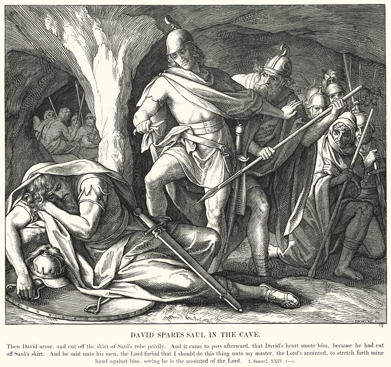David Spares Saul in the Cave (gravura) de Julius (after) Schnorr von Carolsfeld