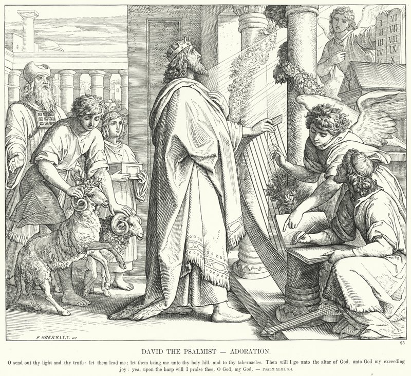 David, o Salmista, Adoração (gravura) de Julius (after) Schnorr von Carolsfeld