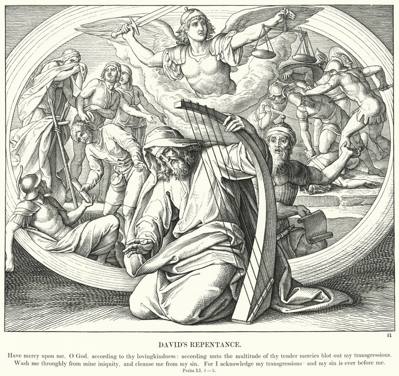 O Arrependimento de David (gravação) de Julius (after) Schnorr von Carolsfeld