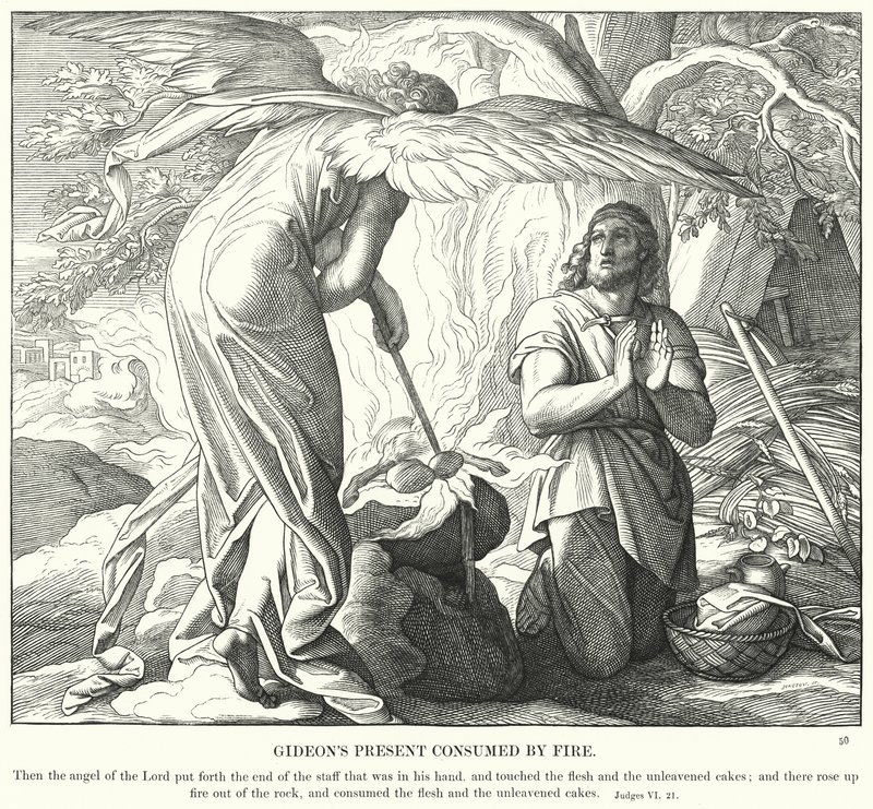 O Presente de Gideon Consumido pelo Fogo (gravura) de Julius (after) Schnorr von Carolsfeld