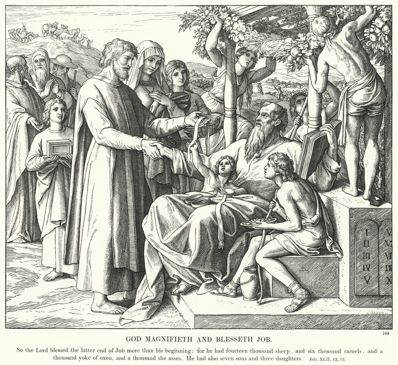 Deus Magnifica e Abençoa Jó (gravura) de Julius (after) Schnorr von Carolsfeld
