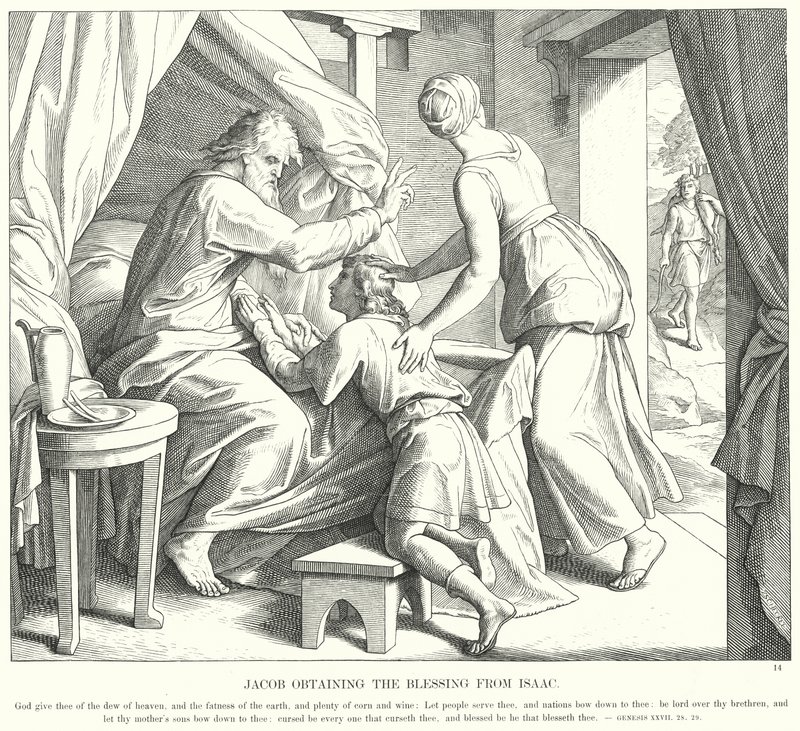 Jacob Obtendo a Bênção de Isaac (gravura) de Julius (after) Schnorr von Carolsfeld